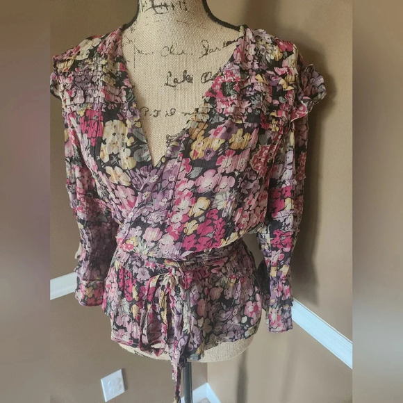 NWOT LG Polo RL Floral Chiffon Wrap Blouse - Picture 3 of 5